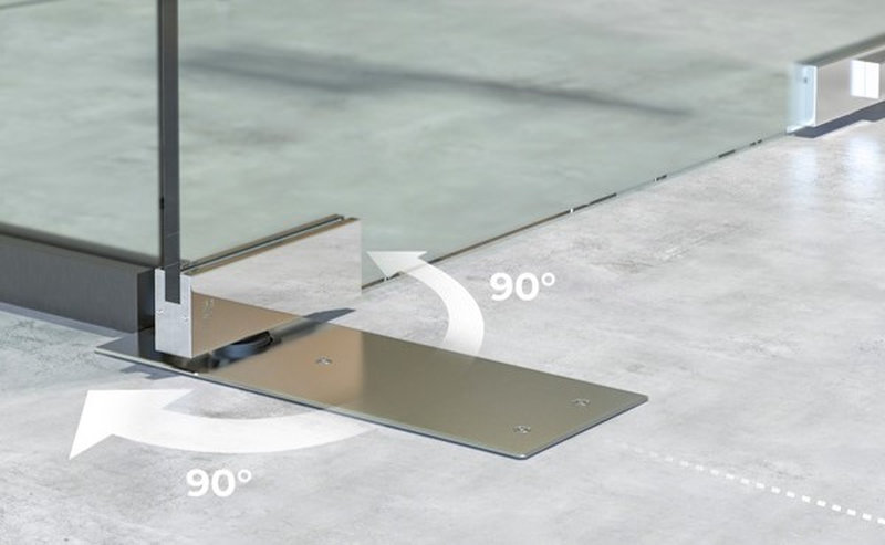 Bản lề sàn được trang bị chốt định vị ở góc 90 độ