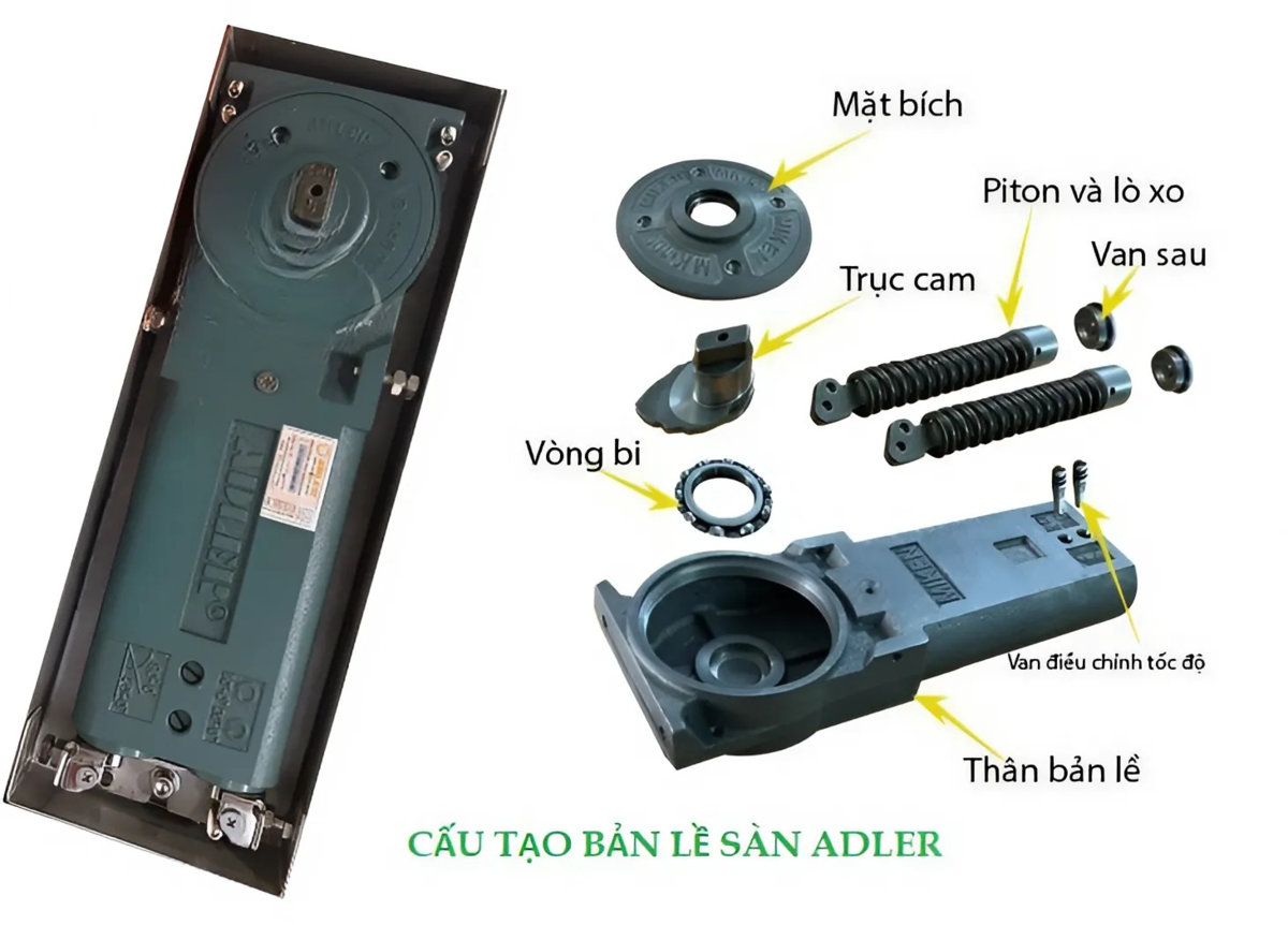 Cấu tạo chi tiết của bản lề sàn Adler