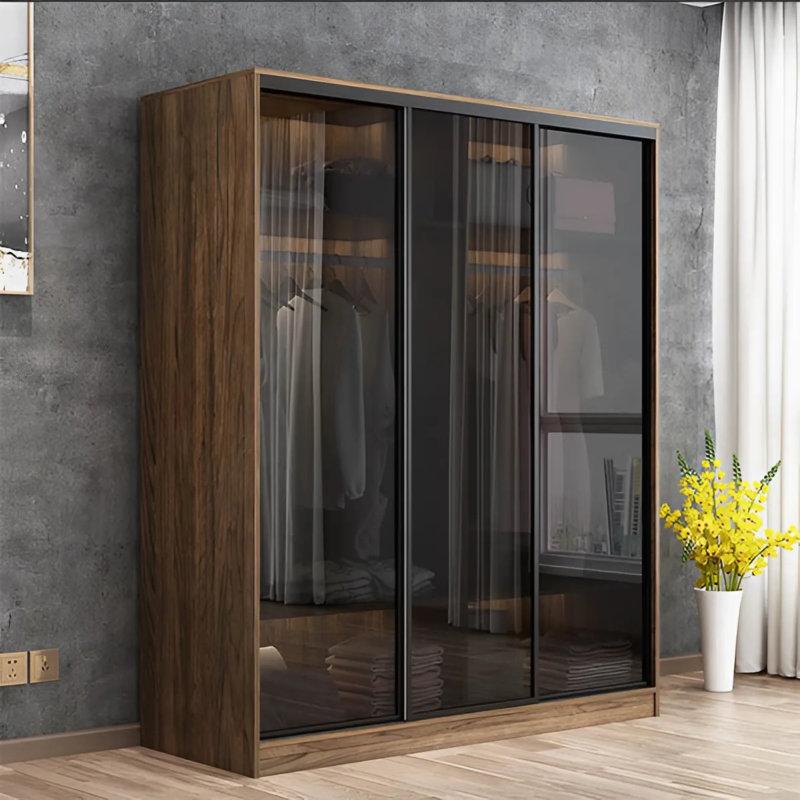 Tủ inox giả gỗ cánh kính